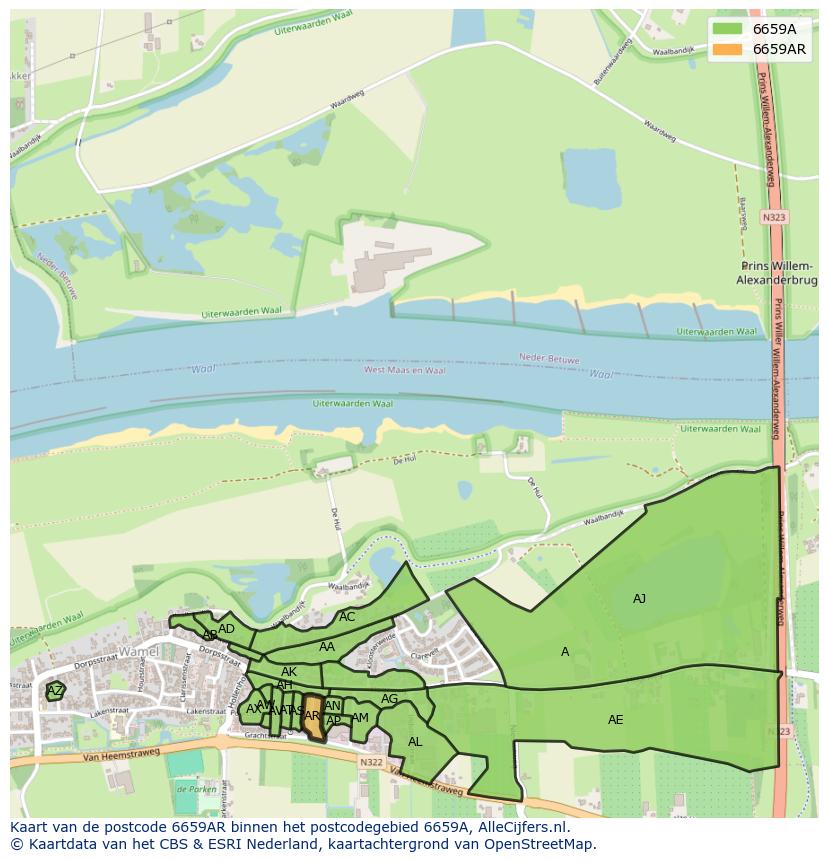 Afbeelding van het postcodegebied 6659 AR op de kaart.