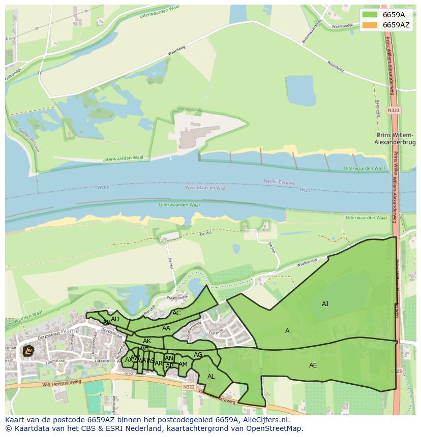 Afbeelding van het postcodegebied 6659 AZ op de kaart.