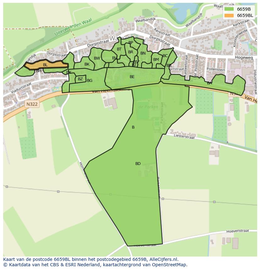 Afbeelding van het postcodegebied 6659 BL op de kaart.