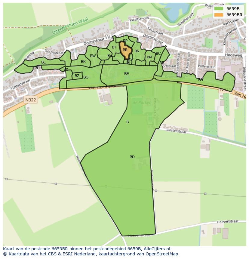 Afbeelding van het postcodegebied 6659 BR op de kaart.