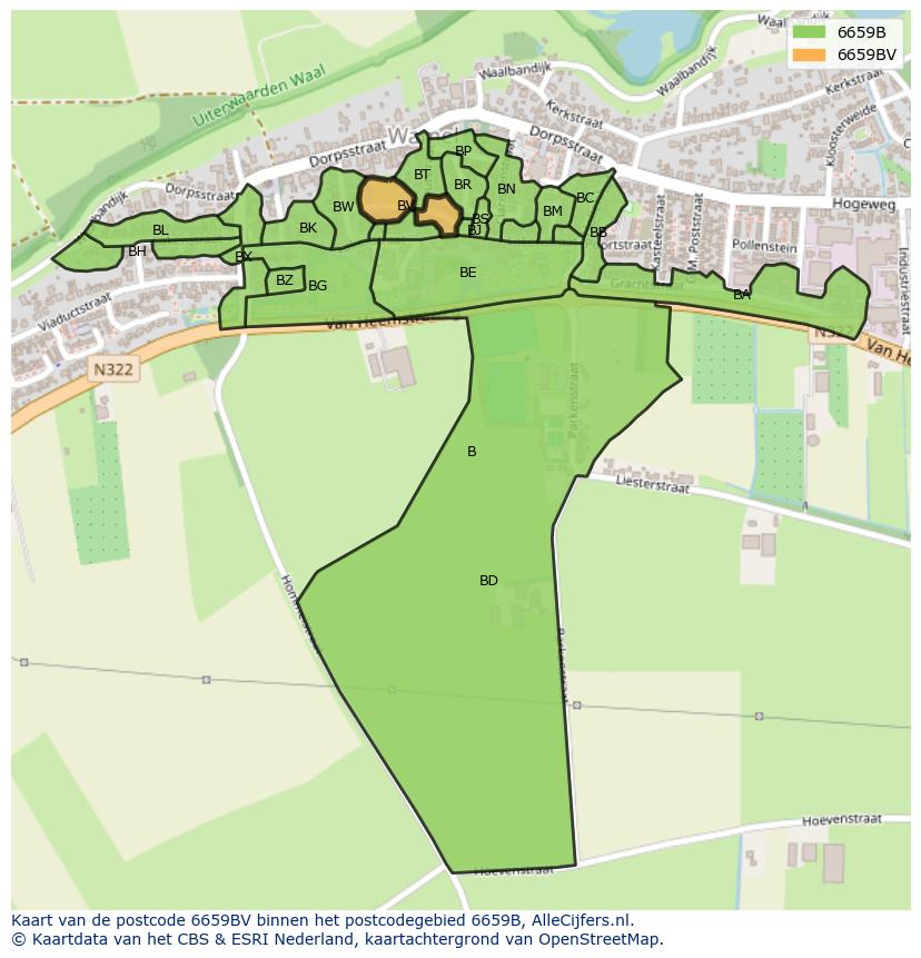 Afbeelding van het postcodegebied 6659 BV op de kaart.