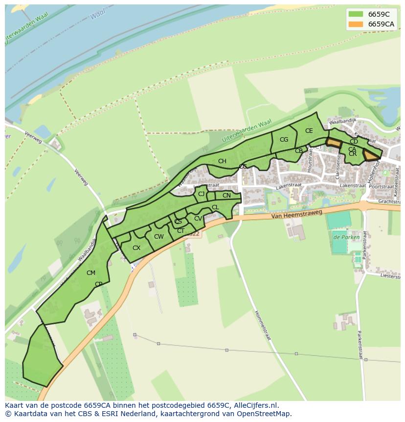 Afbeelding van het postcodegebied 6659 CA op de kaart.