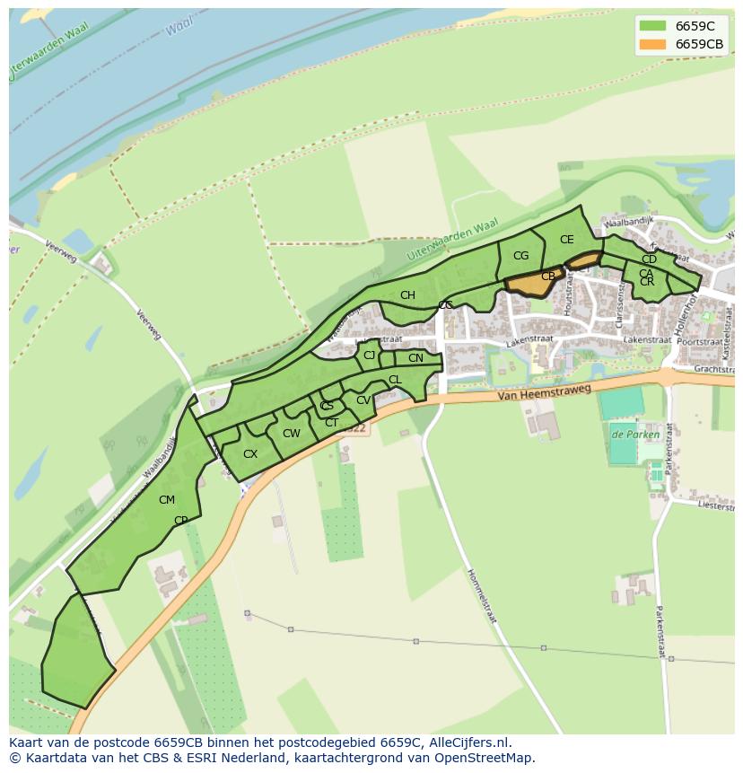 Afbeelding van het postcodegebied 6659 CB op de kaart.