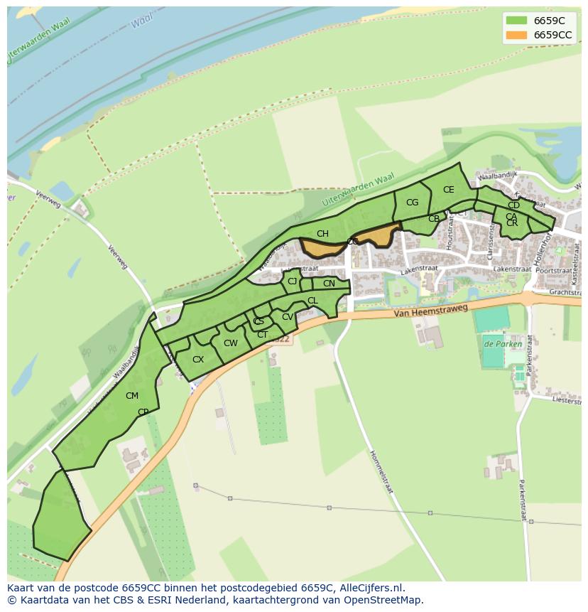 Afbeelding van het postcodegebied 6659 CC op de kaart.
