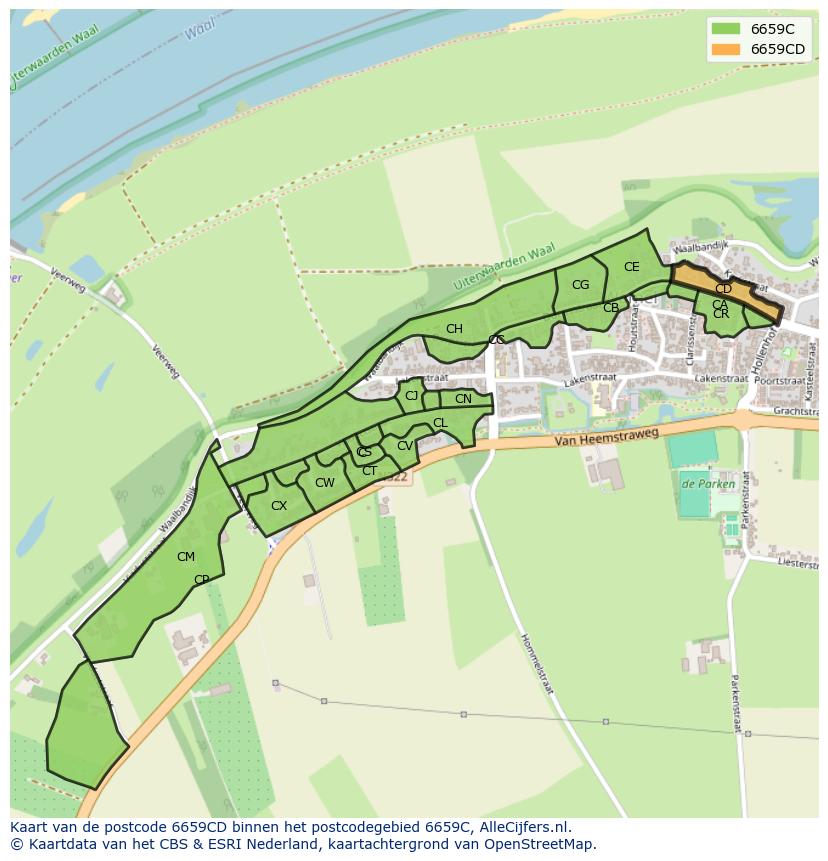 Afbeelding van het postcodegebied 6659 CD op de kaart.