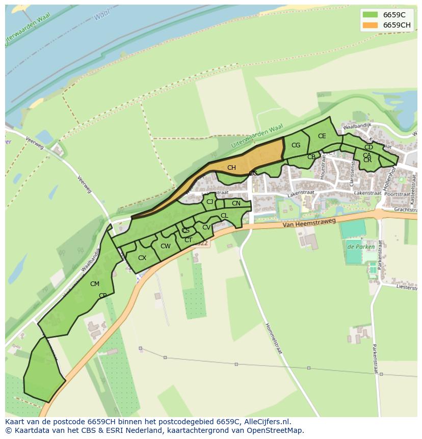 Afbeelding van het postcodegebied 6659 CH op de kaart.