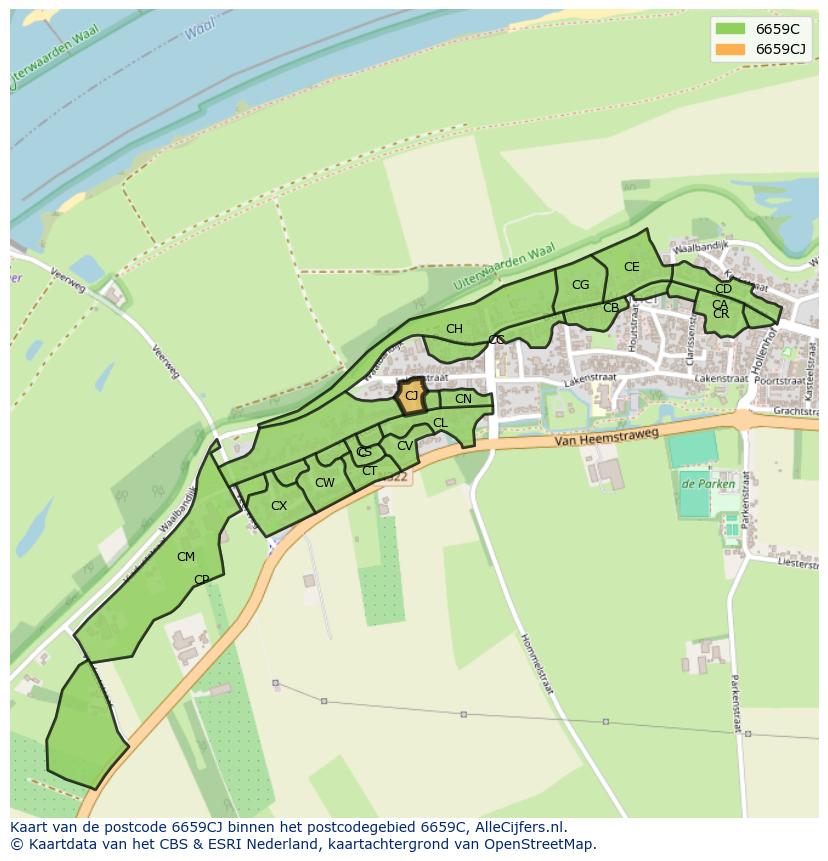 Afbeelding van het postcodegebied 6659 CJ op de kaart.