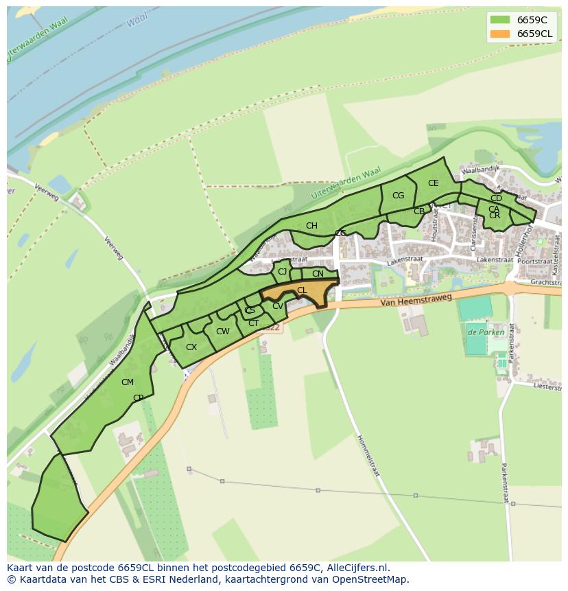 Afbeelding van het postcodegebied 6659 CL op de kaart.