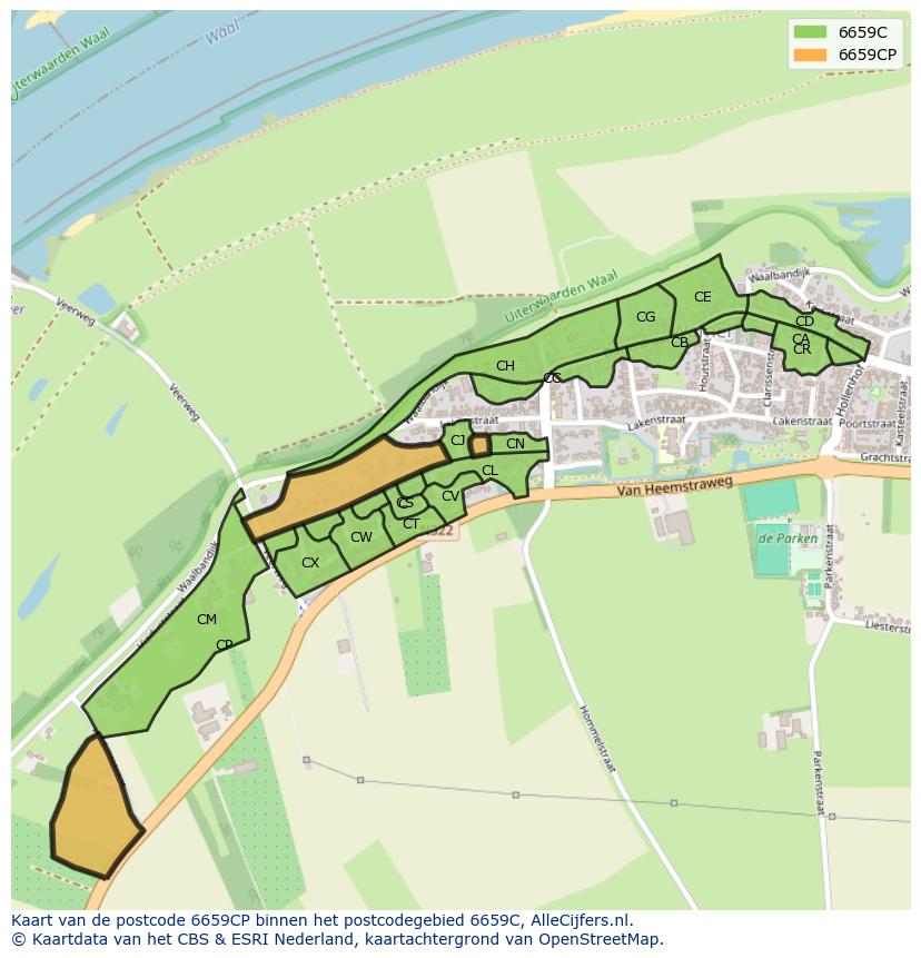 Afbeelding van het postcodegebied 6659 CP op de kaart.