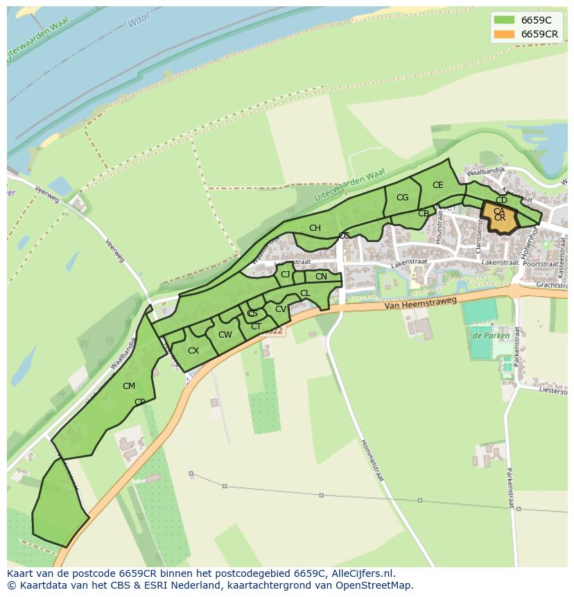 Afbeelding van het postcodegebied 6659 CR op de kaart.