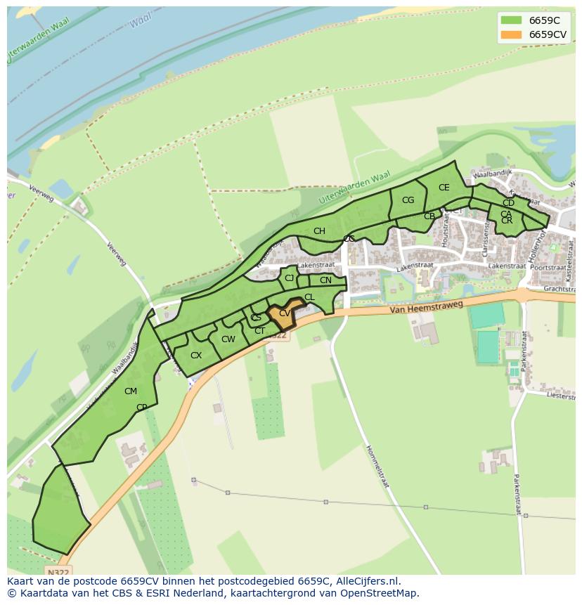 Afbeelding van het postcodegebied 6659 CV op de kaart.