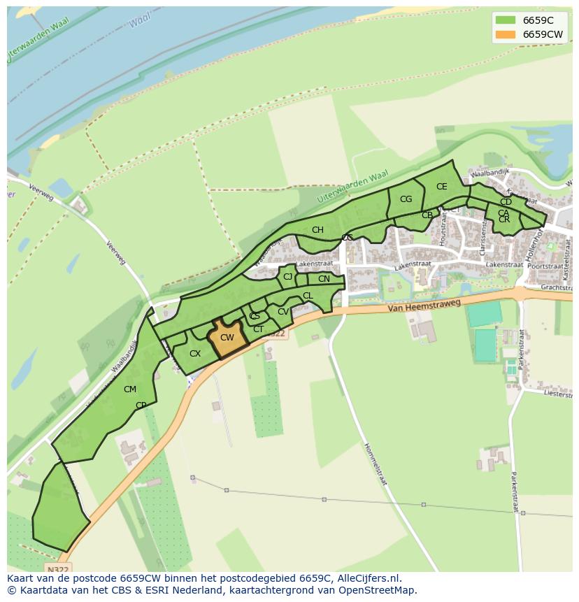 Afbeelding van het postcodegebied 6659 CW op de kaart.