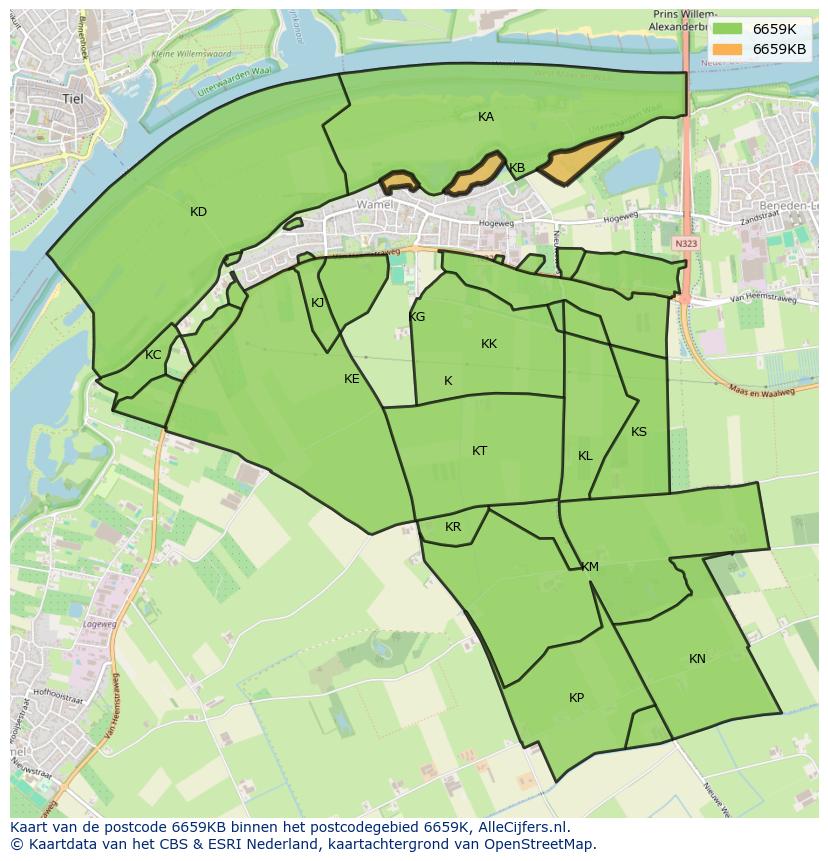 Afbeelding van het postcodegebied 6659 KB op de kaart.