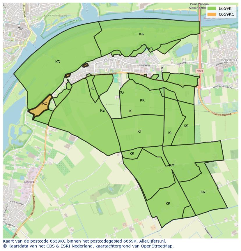 Afbeelding van het postcodegebied 6659 KC op de kaart.