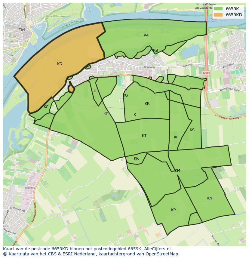Afbeelding van het postcodegebied 6659 KD op de kaart.