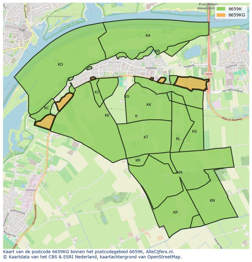 Afbeelding van het postcodegebied 6659 KG op de kaart.