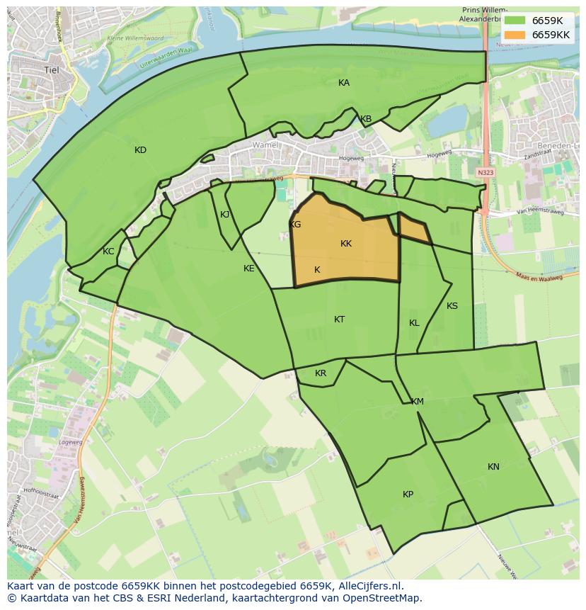 Afbeelding van het postcodegebied 6659 KK op de kaart.