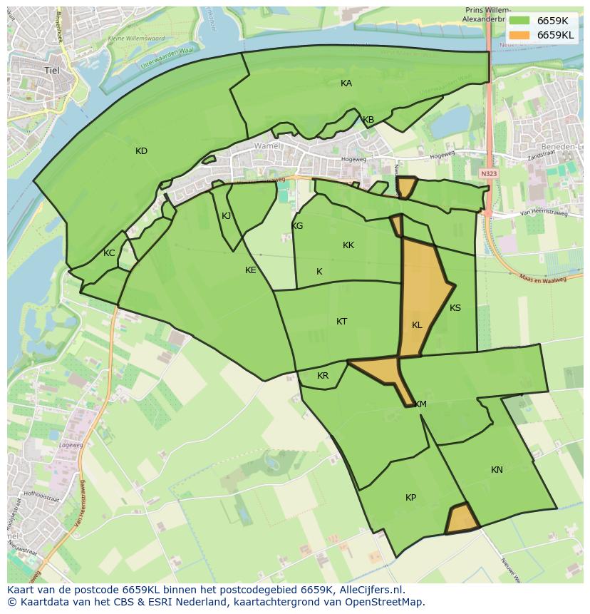 Afbeelding van het postcodegebied 6659 KL op de kaart.