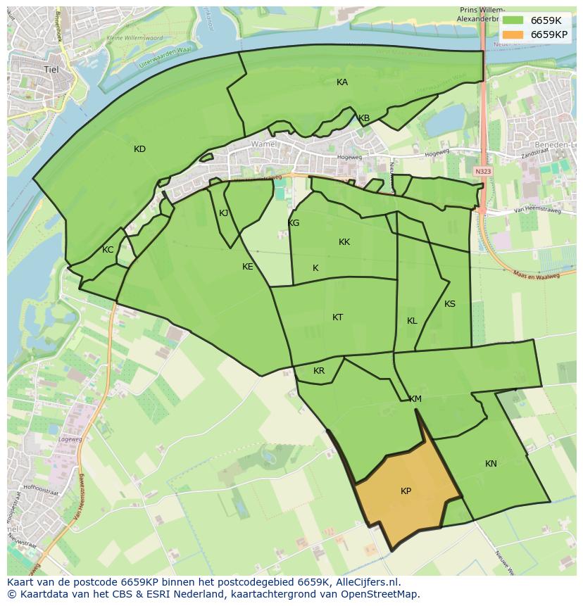 Afbeelding van het postcodegebied 6659 KP op de kaart.