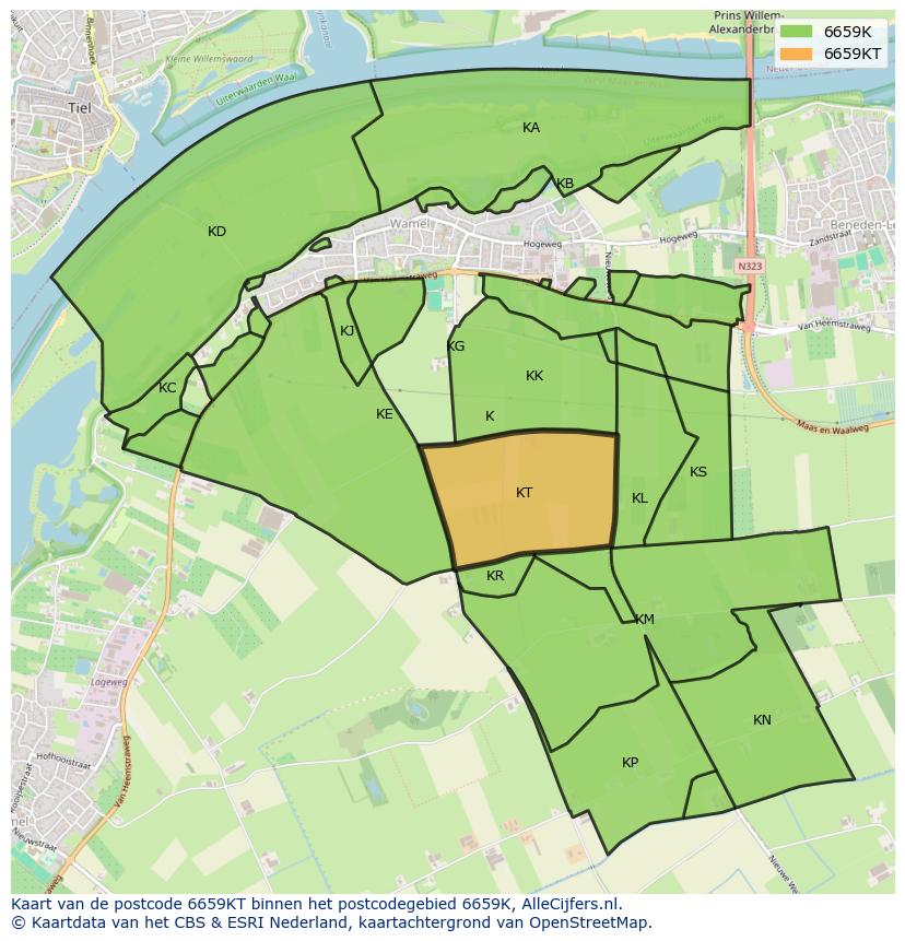 Afbeelding van het postcodegebied 6659 KT op de kaart.