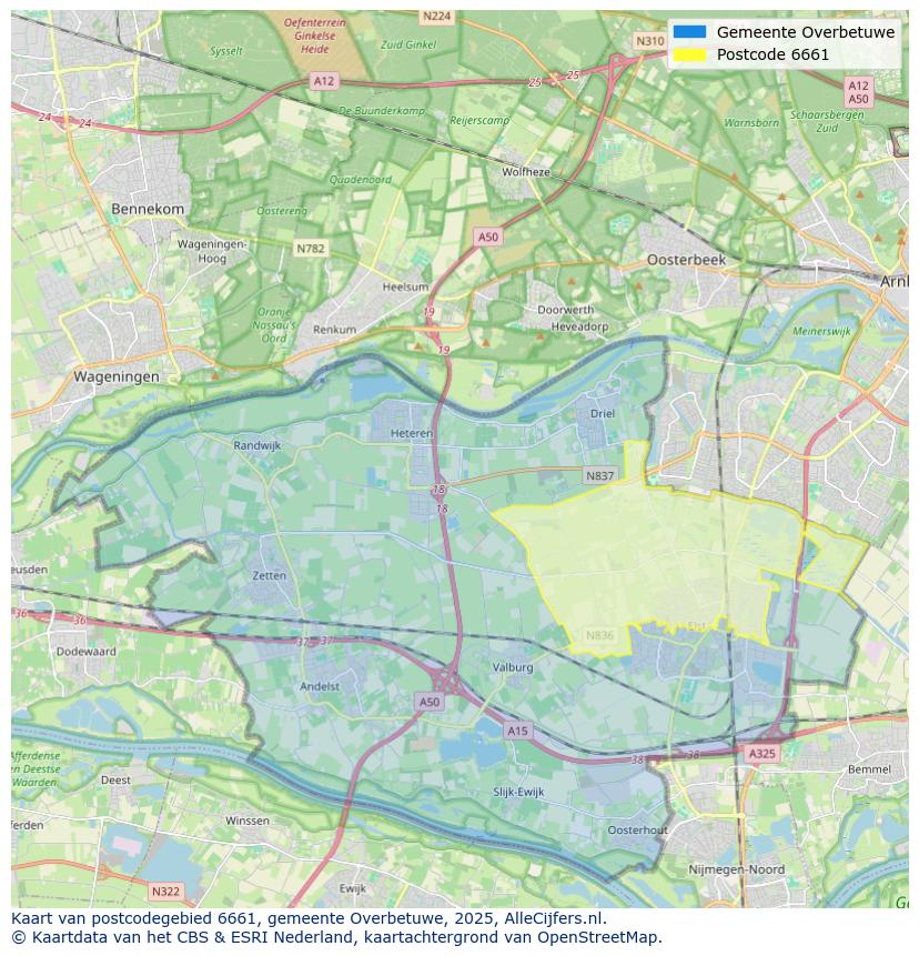 Afbeelding van het postcodegebied 6661 op de kaart.
