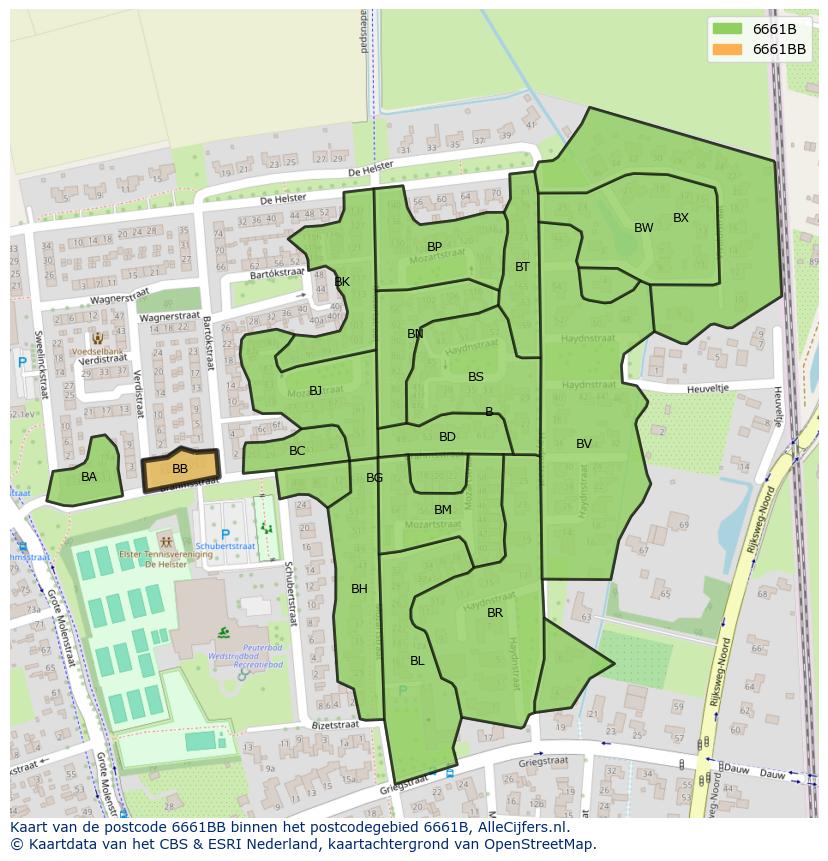 Afbeelding van het postcodegebied 6661 BB op de kaart.
