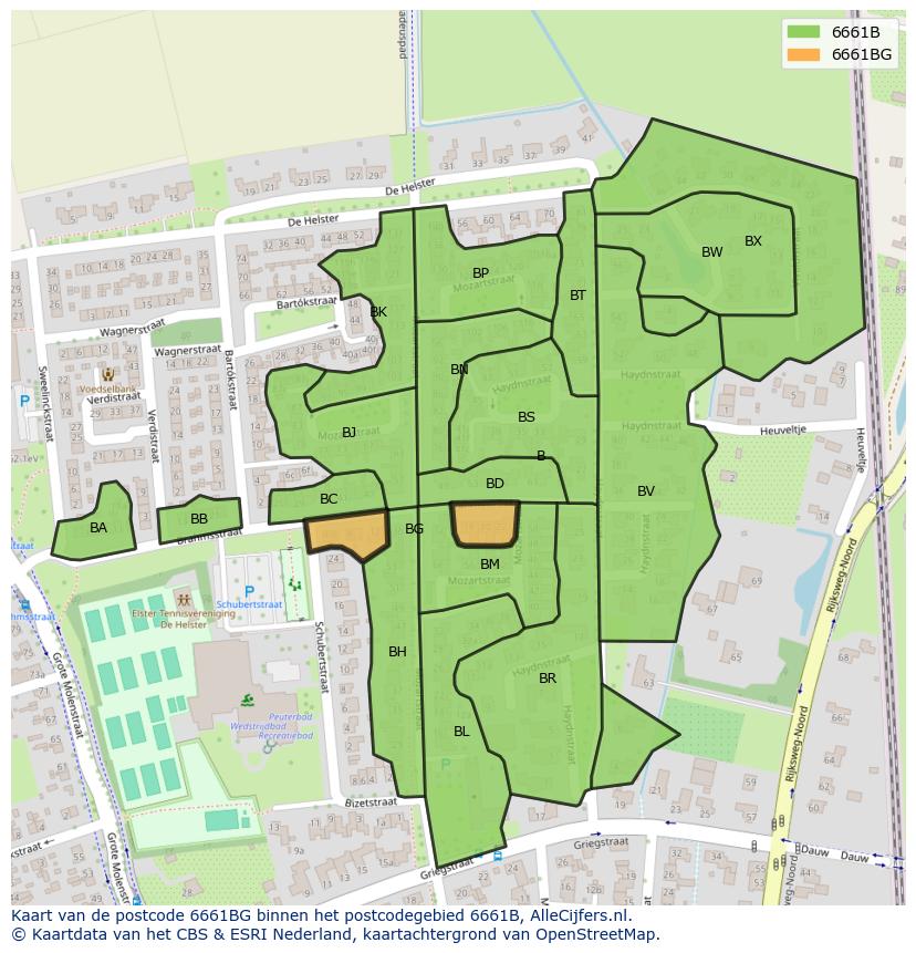 Afbeelding van het postcodegebied 6661 BG op de kaart.