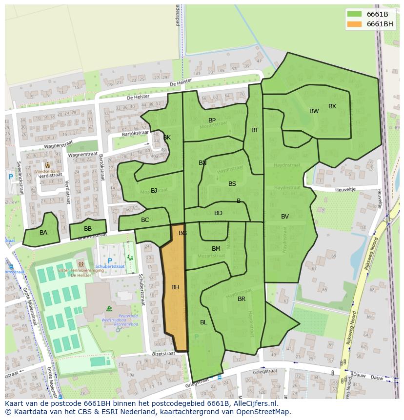 Afbeelding van het postcodegebied 6661 BH op de kaart.