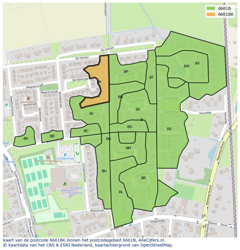 Afbeelding van het postcodegebied 6661 BK op de kaart.