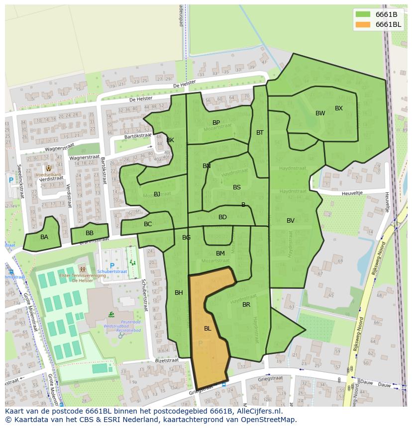 Afbeelding van het postcodegebied 6661 BL op de kaart.