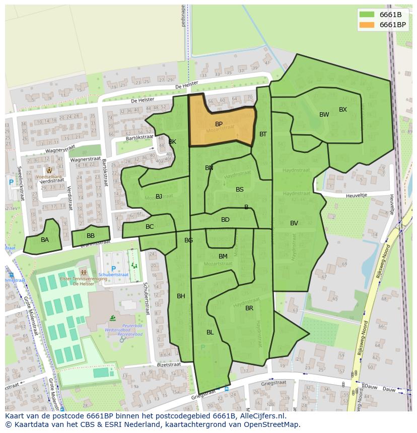 Afbeelding van het postcodegebied 6661 BP op de kaart.