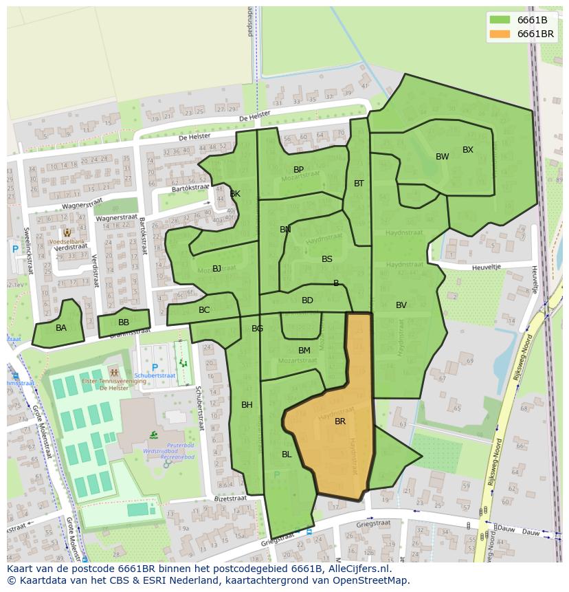 Afbeelding van het postcodegebied 6661 BR op de kaart.