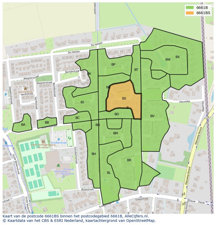 Afbeelding van het postcodegebied 6661 BS op de kaart.
