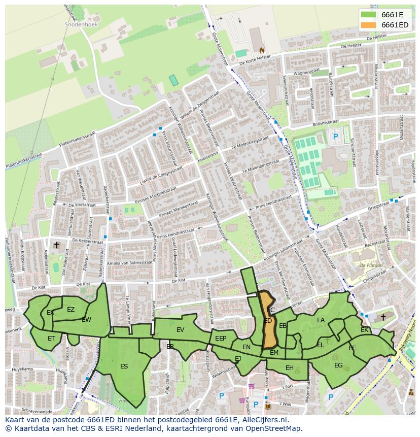 Afbeelding van het postcodegebied 6661 ED op de kaart.