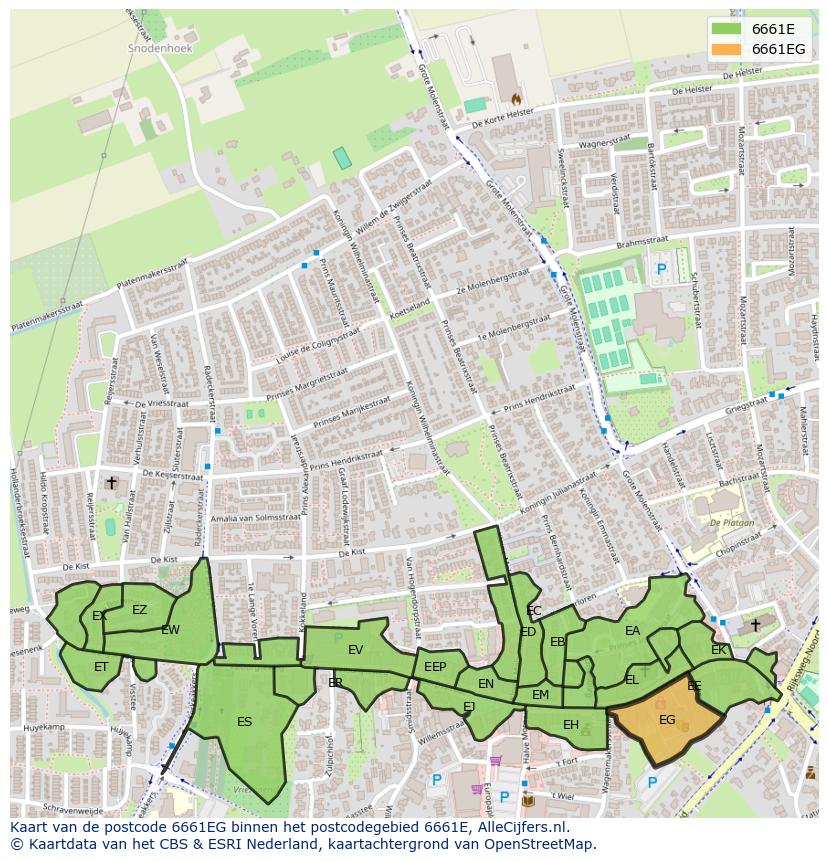 Afbeelding van het postcodegebied 6661 EG op de kaart.
