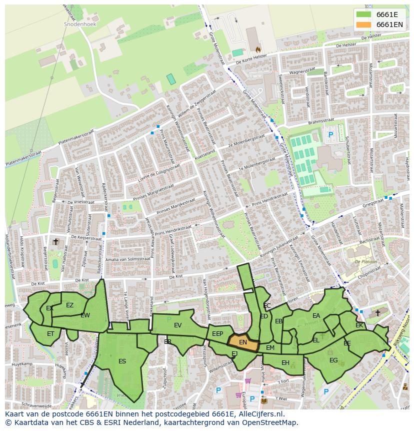 Afbeelding van het postcodegebied 6661 EN op de kaart.