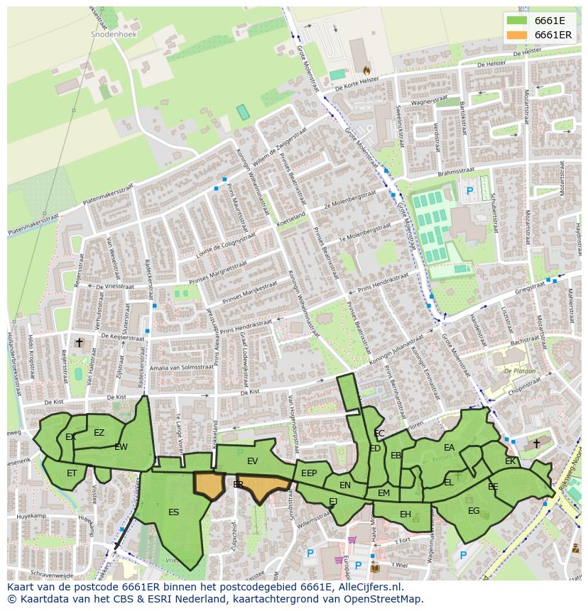 Afbeelding van het postcodegebied 6661 ER op de kaart.