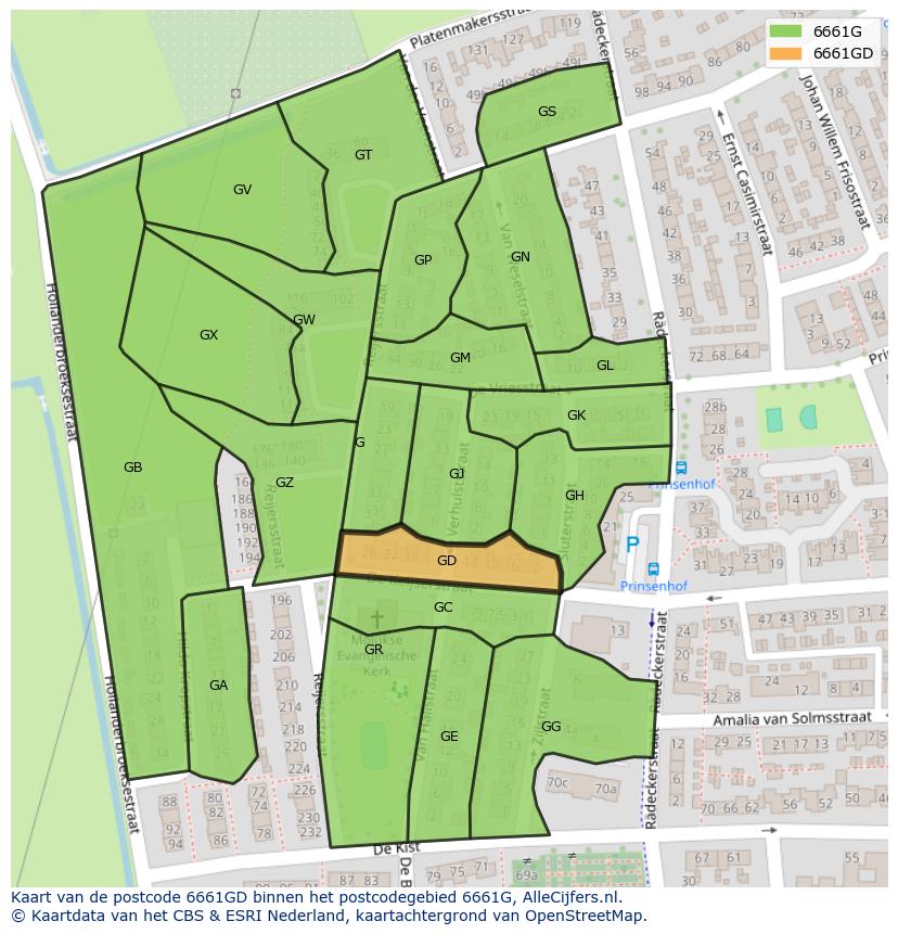 Afbeelding van het postcodegebied 6661 GD op de kaart.