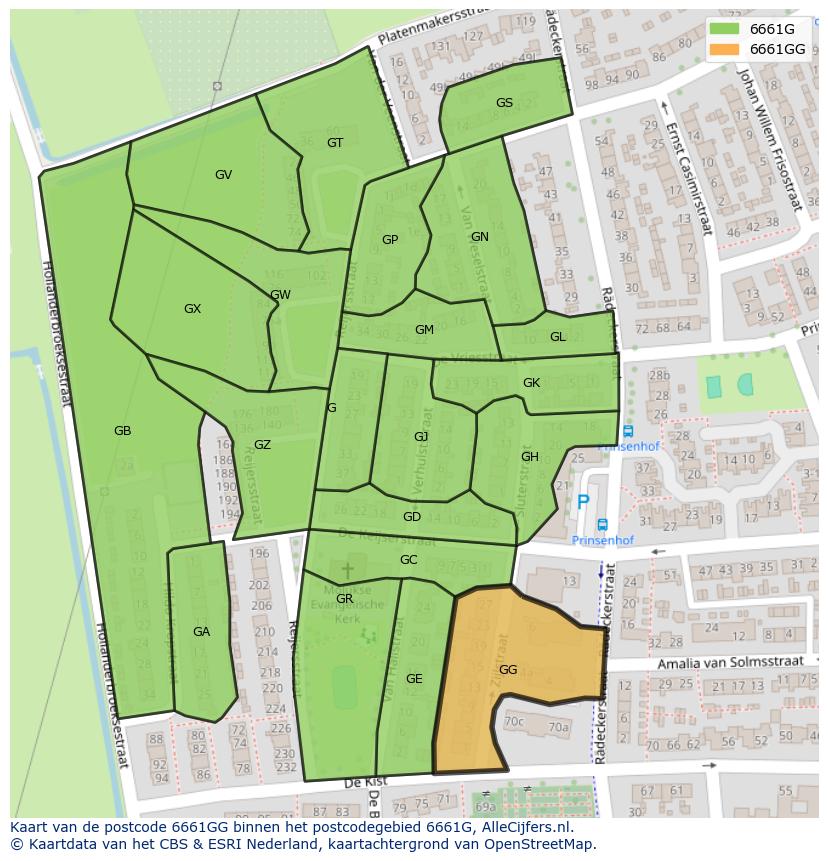 Afbeelding van het postcodegebied 6661 GG op de kaart.