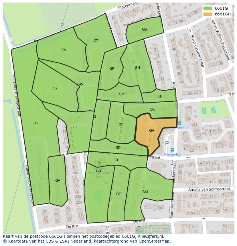 Afbeelding van het postcodegebied 6661 GH op de kaart.