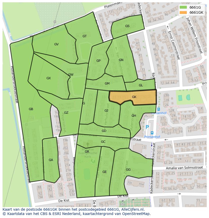 Afbeelding van het postcodegebied 6661 GK op de kaart.