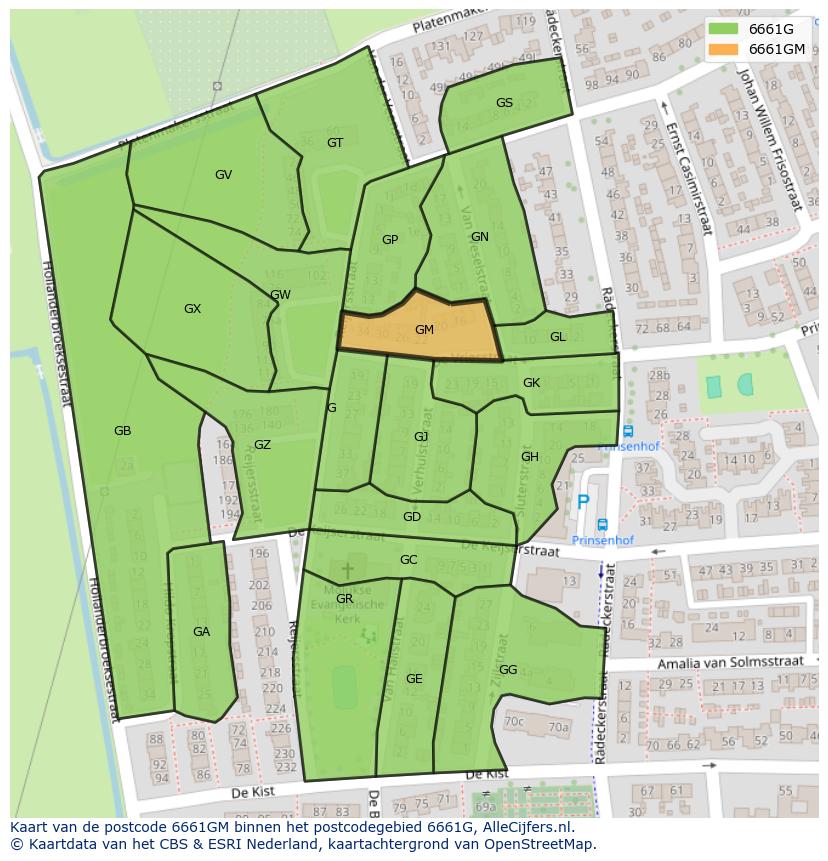 Afbeelding van het postcodegebied 6661 GM op de kaart.