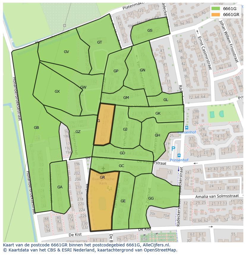Afbeelding van het postcodegebied 6661 GR op de kaart.