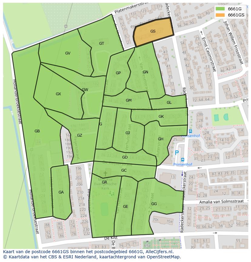 Afbeelding van het postcodegebied 6661 GS op de kaart.