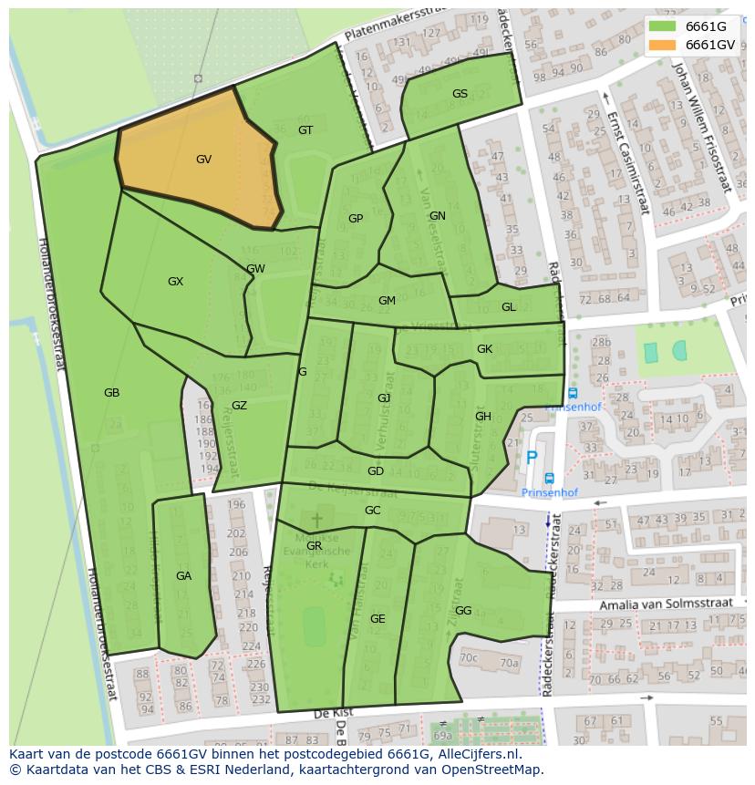 Afbeelding van het postcodegebied 6661 GV op de kaart.