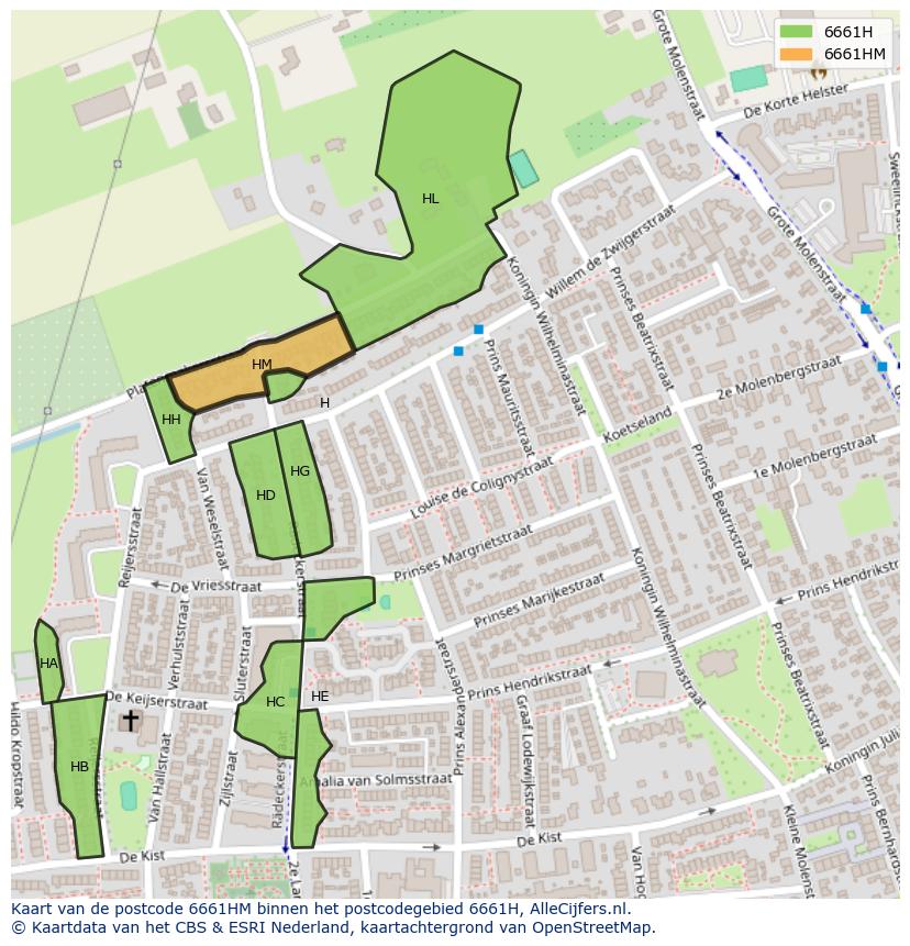 Afbeelding van het postcodegebied 6661 HM op de kaart.