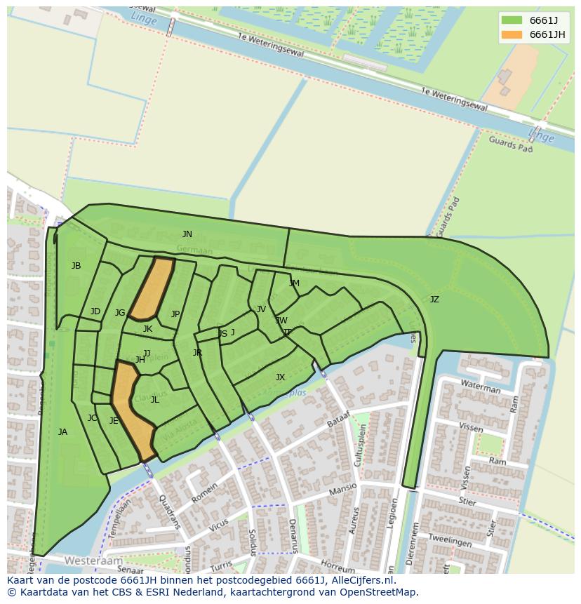 Afbeelding van het postcodegebied 6661 JH op de kaart.