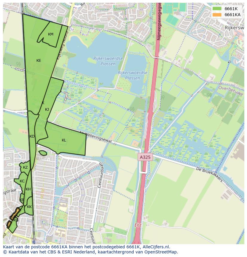 Afbeelding van het postcodegebied 6661 KA op de kaart.