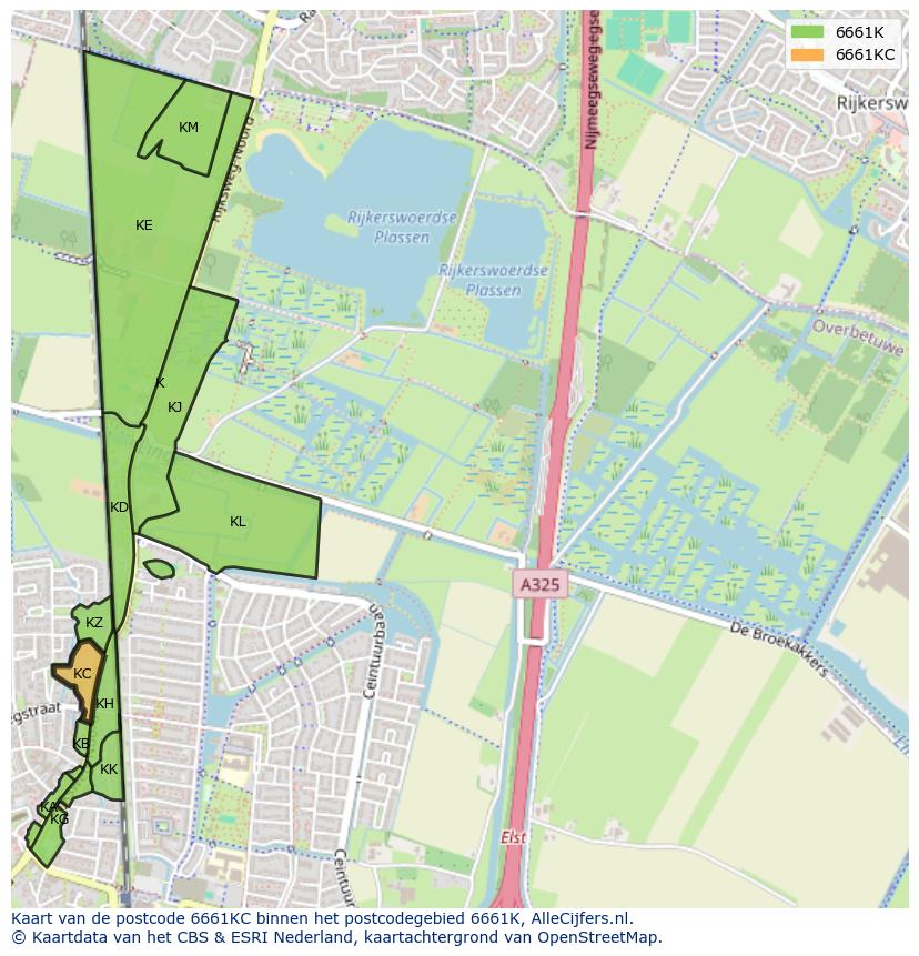 Afbeelding van het postcodegebied 6661 KC op de kaart.