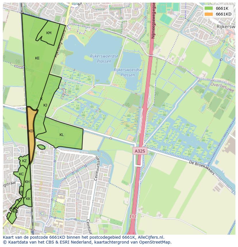Afbeelding van het postcodegebied 6661 KD op de kaart.